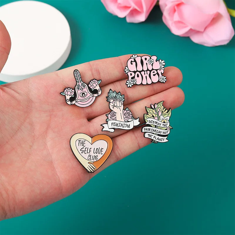 Feminism Enamel Pins Custom Girl Power Love Brooches Lapel Clothes Badges Women Hat Jewelry Gift for Female Friends Wholesale Qme