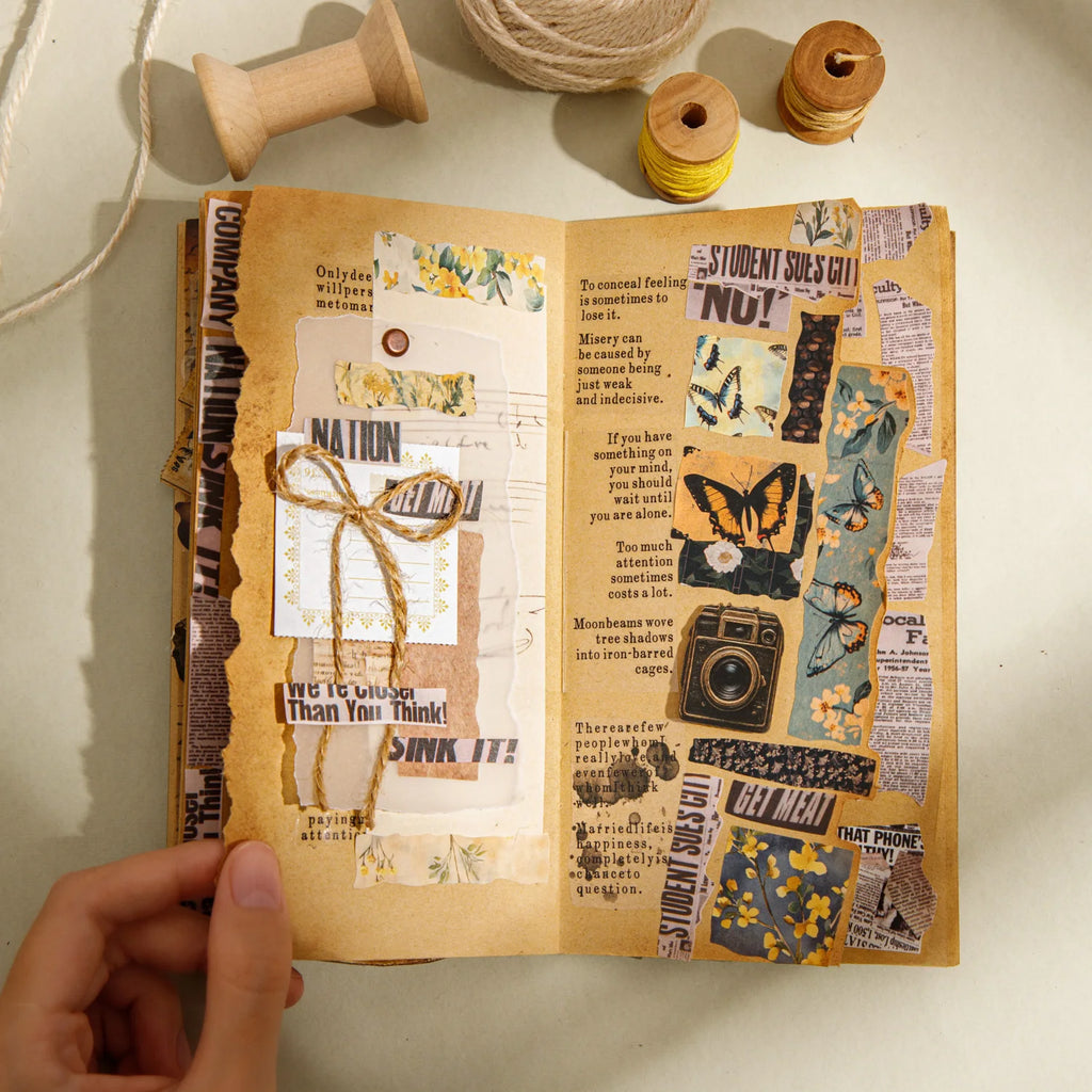 1 Roll Vintage Handmade Theme Ready-to-Use Washi Tape for DIY Journal Scrapbooking Phone Case Notebook Decoration Qme