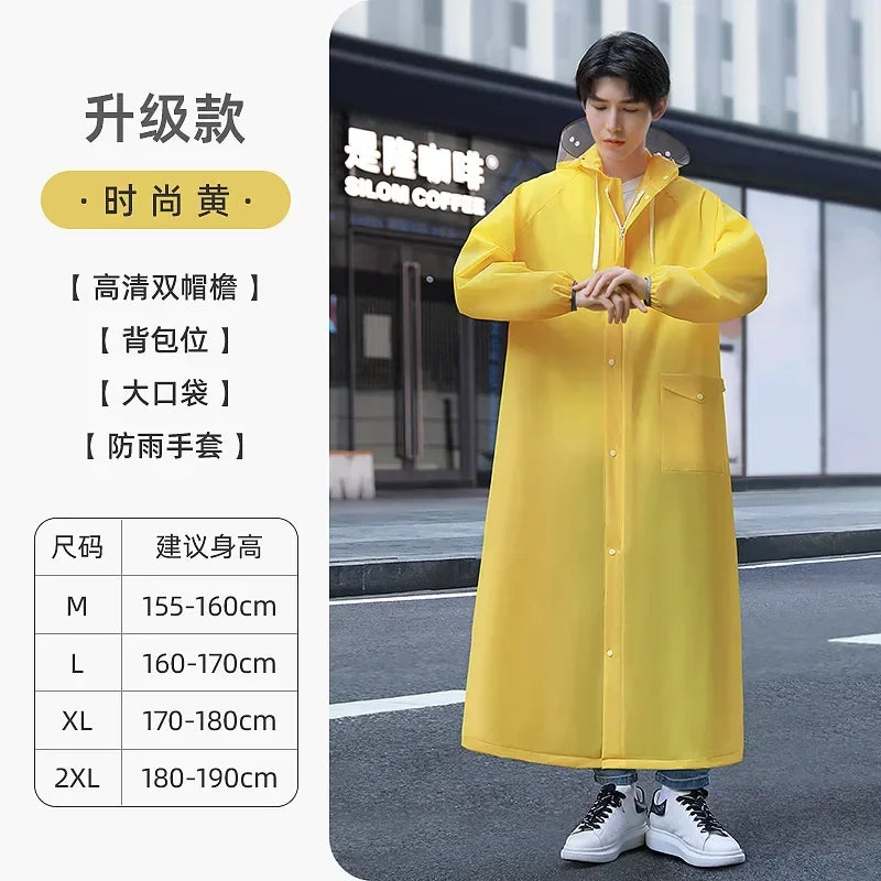 Long Style Environmental Rain Jacket, Zipper Hooded Poncho, Motorcycle Rainwear, Women/Men Hiking Poncho for Summer Qme yellow upgradation M