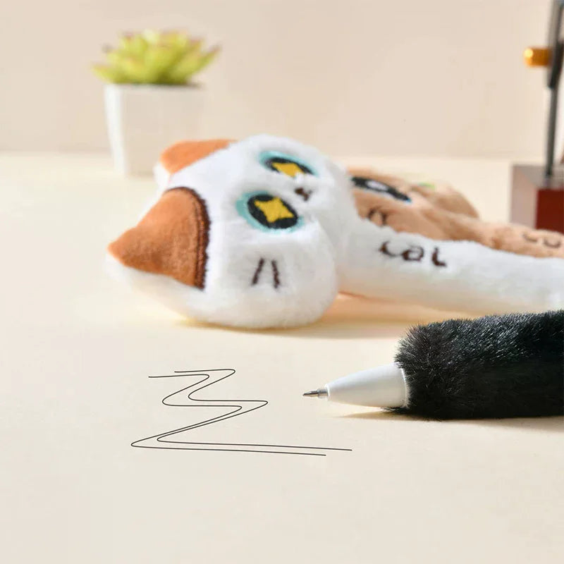 Creative Cute Cat Plush Gel Pens Black Quick-drying Click Pen School Qme