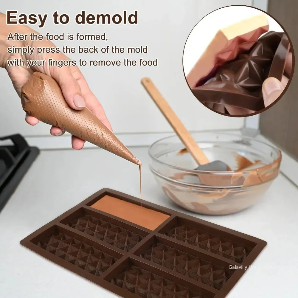 6-hole Chocolate Bar Mold Thick Silicone Filled Knafeh Pistachio Qme