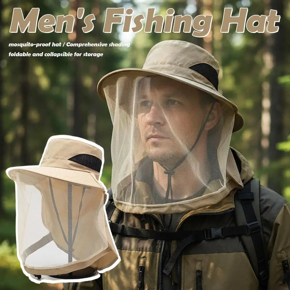 Mosquito Net Hat Fishing Sun Protection Outdoor Hiking Gardening Men Qme