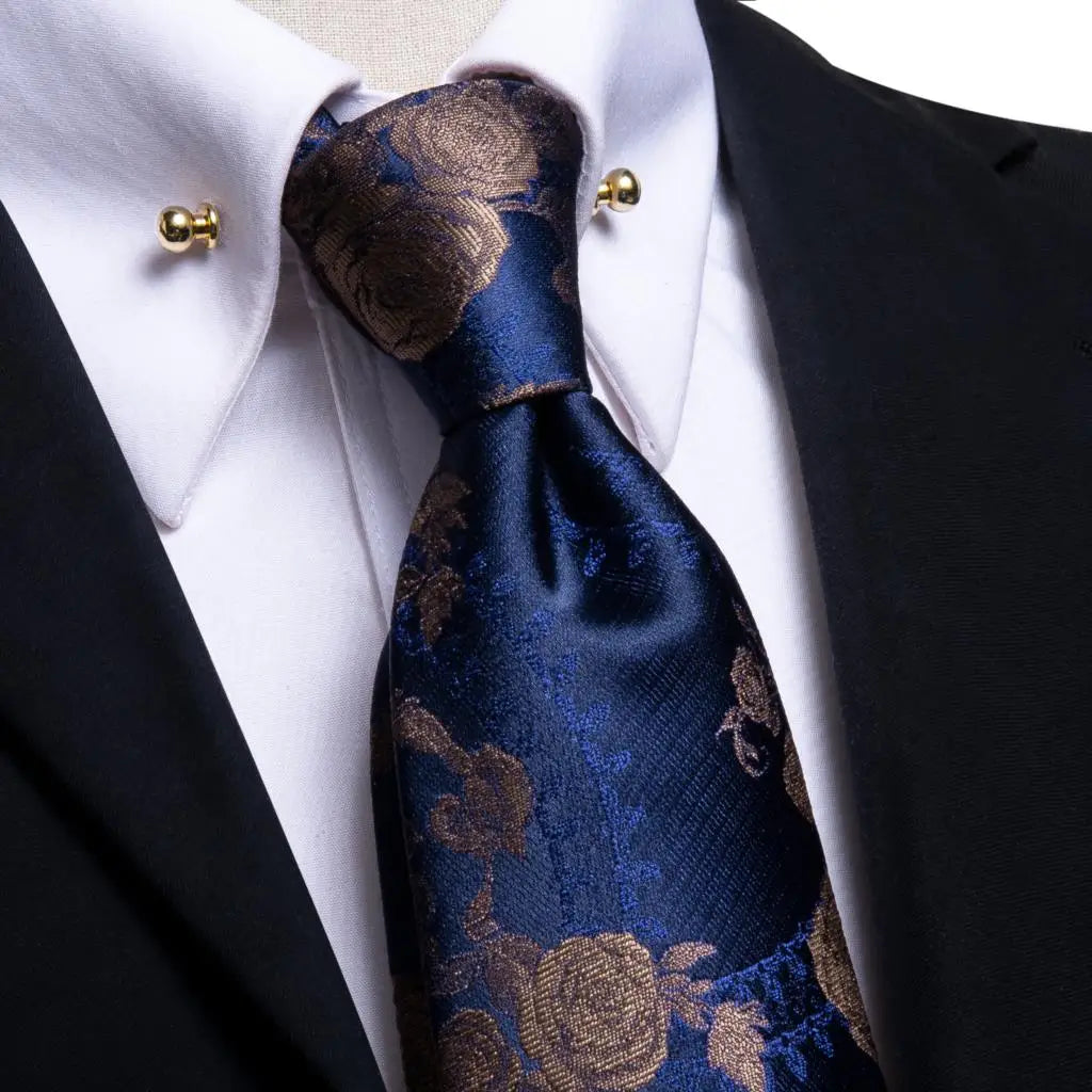 Hi-tie Luxury Teal Blue Wedding Necktie Men's Tie Glod Collar Pin Qme N-3290-CP-0001