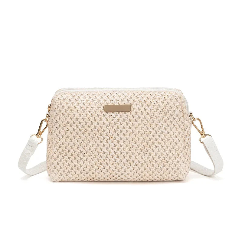 Portable Bohemian Style Straw Woven Bag Handbag Wallet Straw Bucket Bag Wallet Shoulder Bag Straw Crossbody Summer Qme WH 21x15x7cm