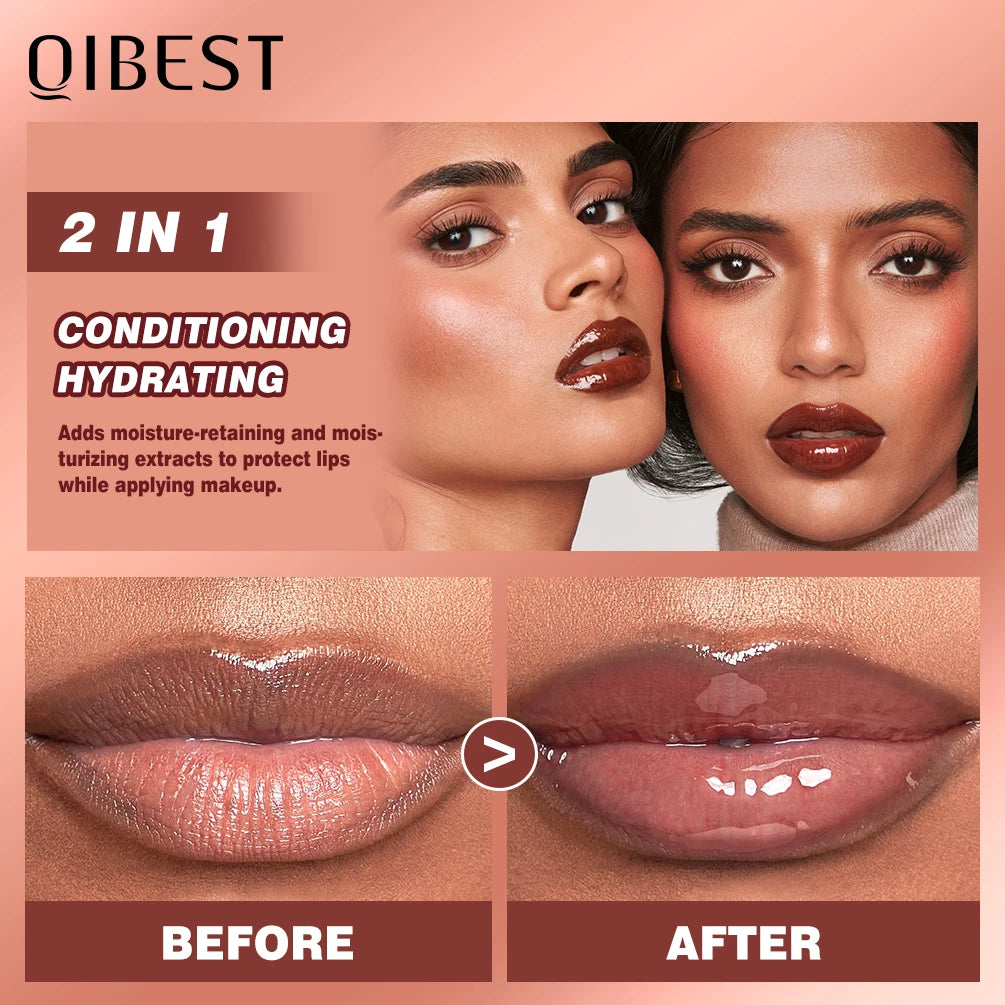QIBEST 6 Colors Watery Crystal Jelly Lip Oil Balm Moisturizing Smoothing Lip Lines Jelly Pout Lip Gloss Glass Lip Glaze Cosmetic Qme