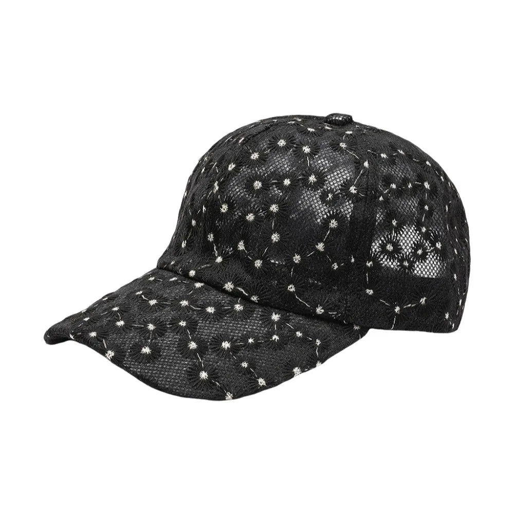 Casual Embroidered Flower Baseball Cap Adjustable Breathable Visors Qme Black