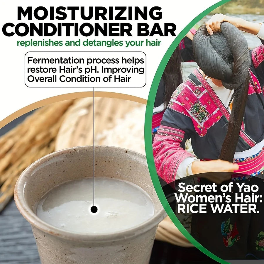 GZE Rice Water Shampoo Bar Soap and Rice Raw Pulp Solid Conditioner For Hair Strengthening, Helps Dry Hair Moisturizing Qme
