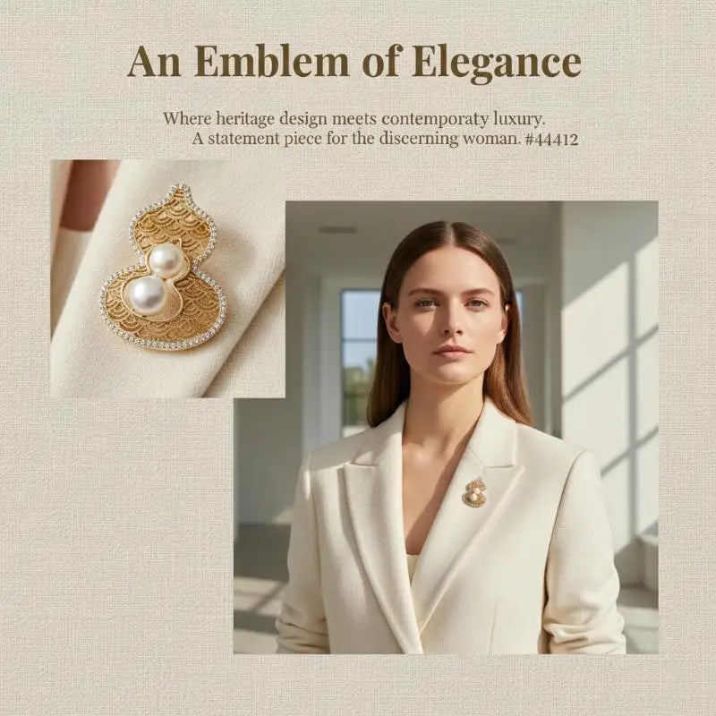 New Chinese Style Hollow Gourd Pearl Elegant Suit Brooch For Women Clothing Coat Corsage Jewelry Accessories Gifts Qme