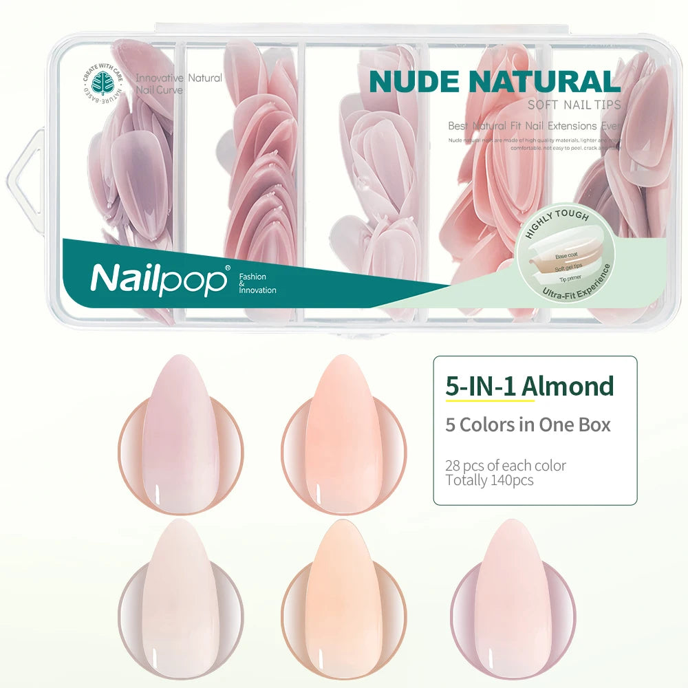 Nailpop 140 Mixed 5 Colors Nude Pink False Nails Artificial Press Qme 5 Color Almond