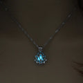 Luminous Glowing In The Dark Moon Lotus Flower Shaped Pendant Necklace for Women Yoga Prayer Buddhism Hip Hop Punk Jewelry Qme light blue 45cm