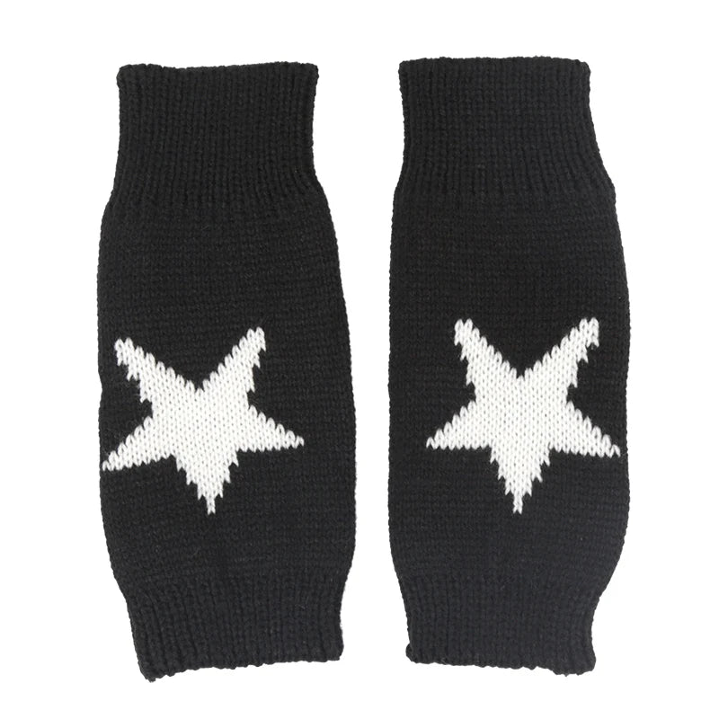 Knitted Black Punk Fingerless Gloves Ins Fashion Y2K Cuff Women Men Glove Elbow Cool Stretch Winter Arm Warmer Mitten Guantes Qme black