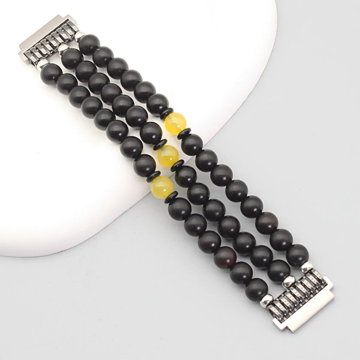 18mm Interface Premium Sandalwood Cinnabar Strap - Buddhist Beaded for Huawei Watch Qme Black Yellow 180-190mm