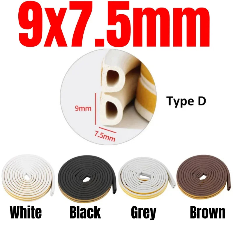 20-2m D-type Door Sealing Strip Acoustic Foam Windproo Warm Window Sealing Strip Door Bottom Gap Filling Sound Insulation Strip Qme 9x7.5mm D Type 2m Grey