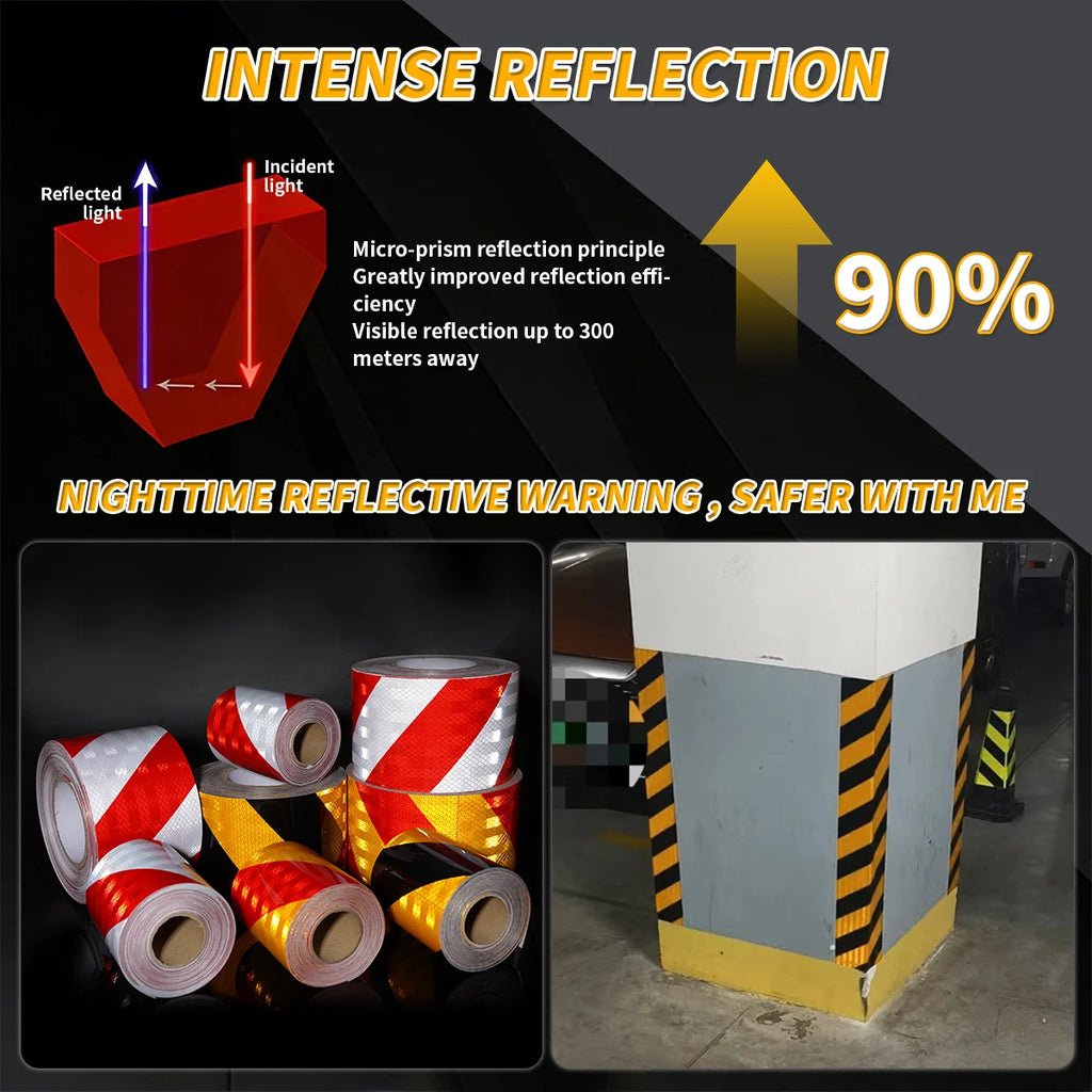 High Visibility Twill Reflective Tapes PET Material 10cmX1/3/5/10M Safety Warning Tapes Waterproof Self-adhesive For Cars DIY Qme