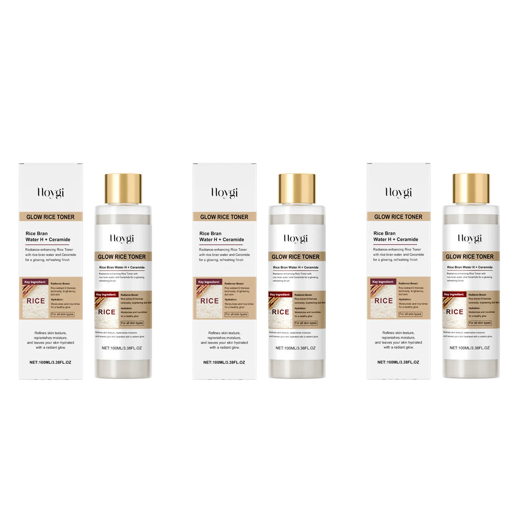 Glow Rice Toner Hydrating Balancing Facial Essence Water Oil Control Pore Refining Nourishing Brightening Toner Glowing Skin Qme 3 x 100ml Boxed