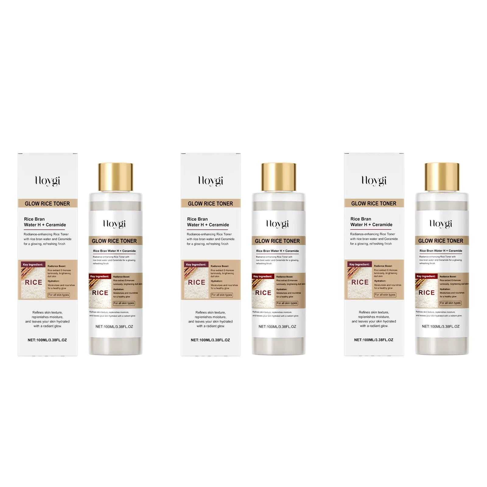 Glow Rice Toner Hydrating Balancing Facial Essence Water Oil Control Pore Refining Nourishing Brightening Toner Glowing Skin Qme 3 x 100ml Boxed
