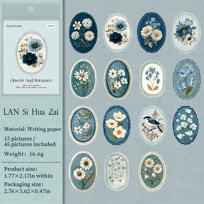 45 Sheets/Bag Floral Theme Envelope Sealing Boxed Stickers for DIY Scrapbook Background Phone Case Notebook Decoration Craft Qme 4