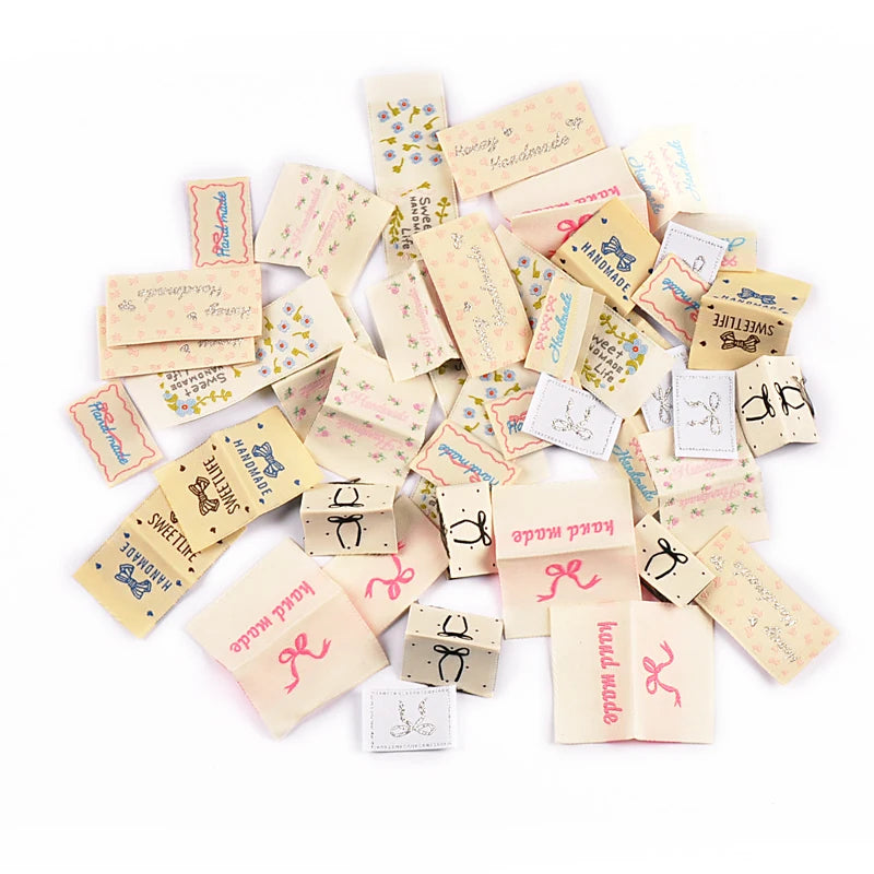 30pcs 20-71mm Mix Exquisite Bow/Flower Pattern Label For DIY Clothing Bag Personality Decoration Accessories Without Gum cp3812 Qme