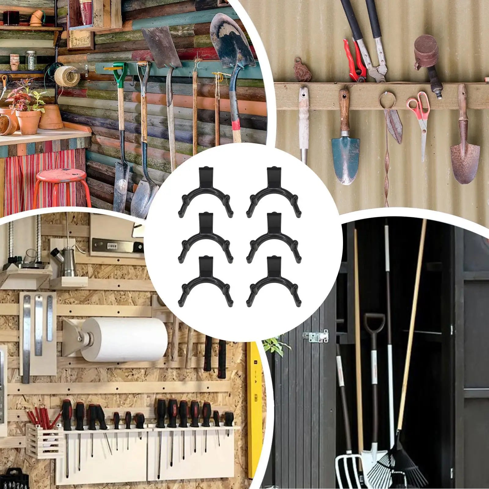 Shed Hooks Double-Headed U Shape Space Saving Organizer 6-Piece Garage Shed Tool Organization For Ladder Hose Broom Rake Mop Qme