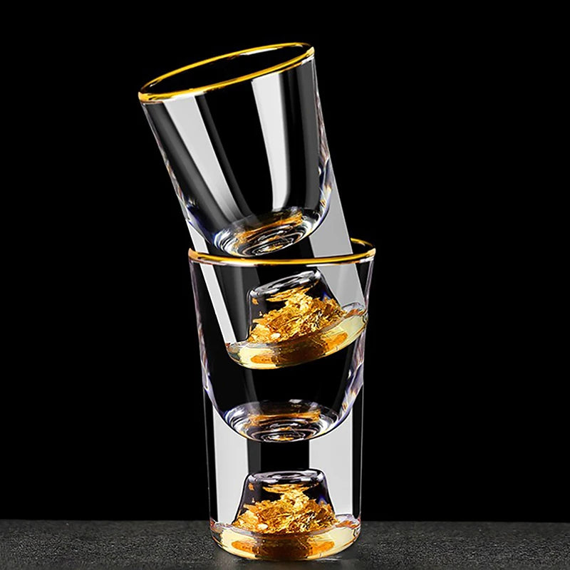 Luxury Crystal Glass Vodka Glass Sake Shochu Glass Bar Liqueur Double Bottom Gold Foil Glass Tea Cup High-end Gifts Hard Liquor. Qme