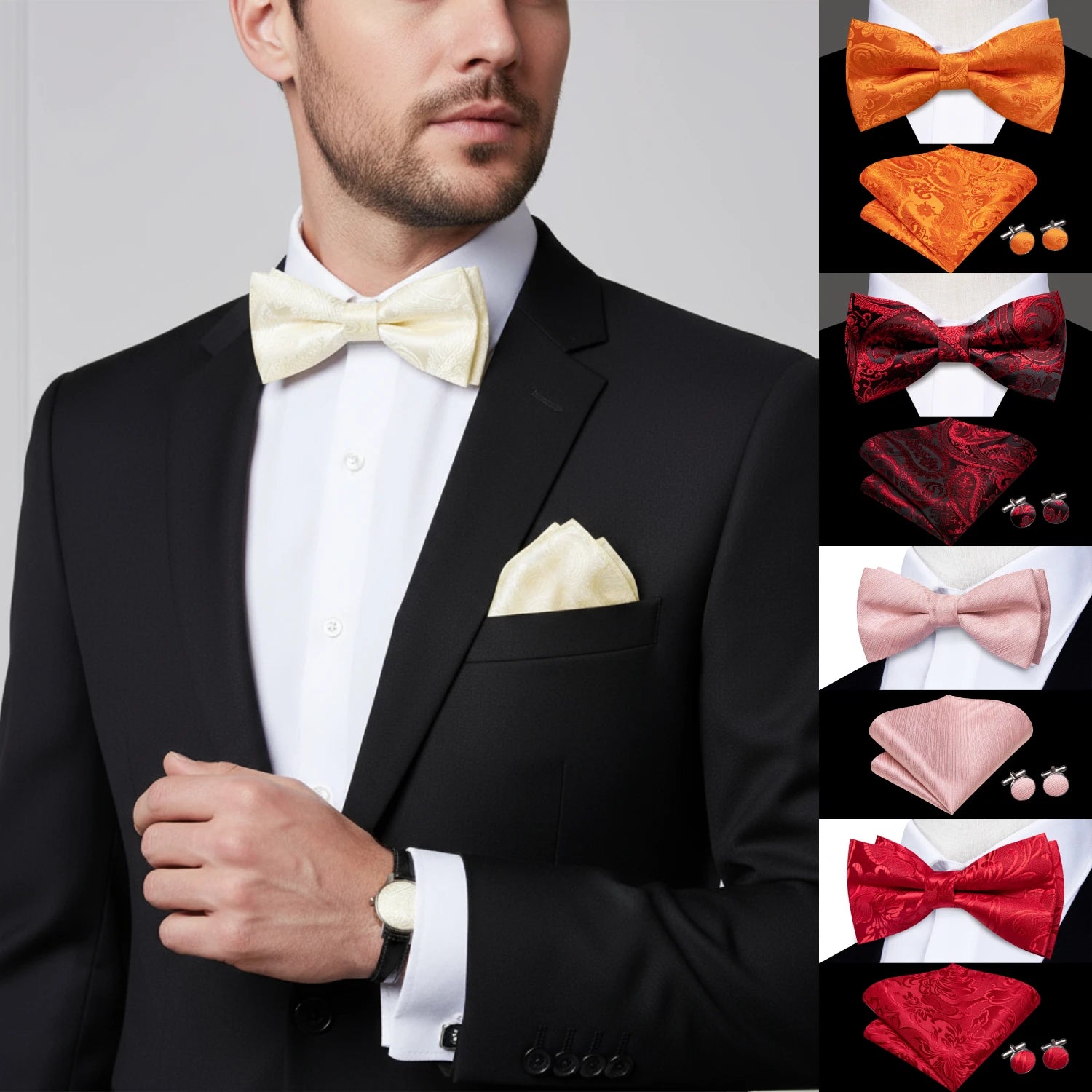 Mens Pre-tied Bowtie Red Yellow Pink White Floral Stripes Bow Tie Qme