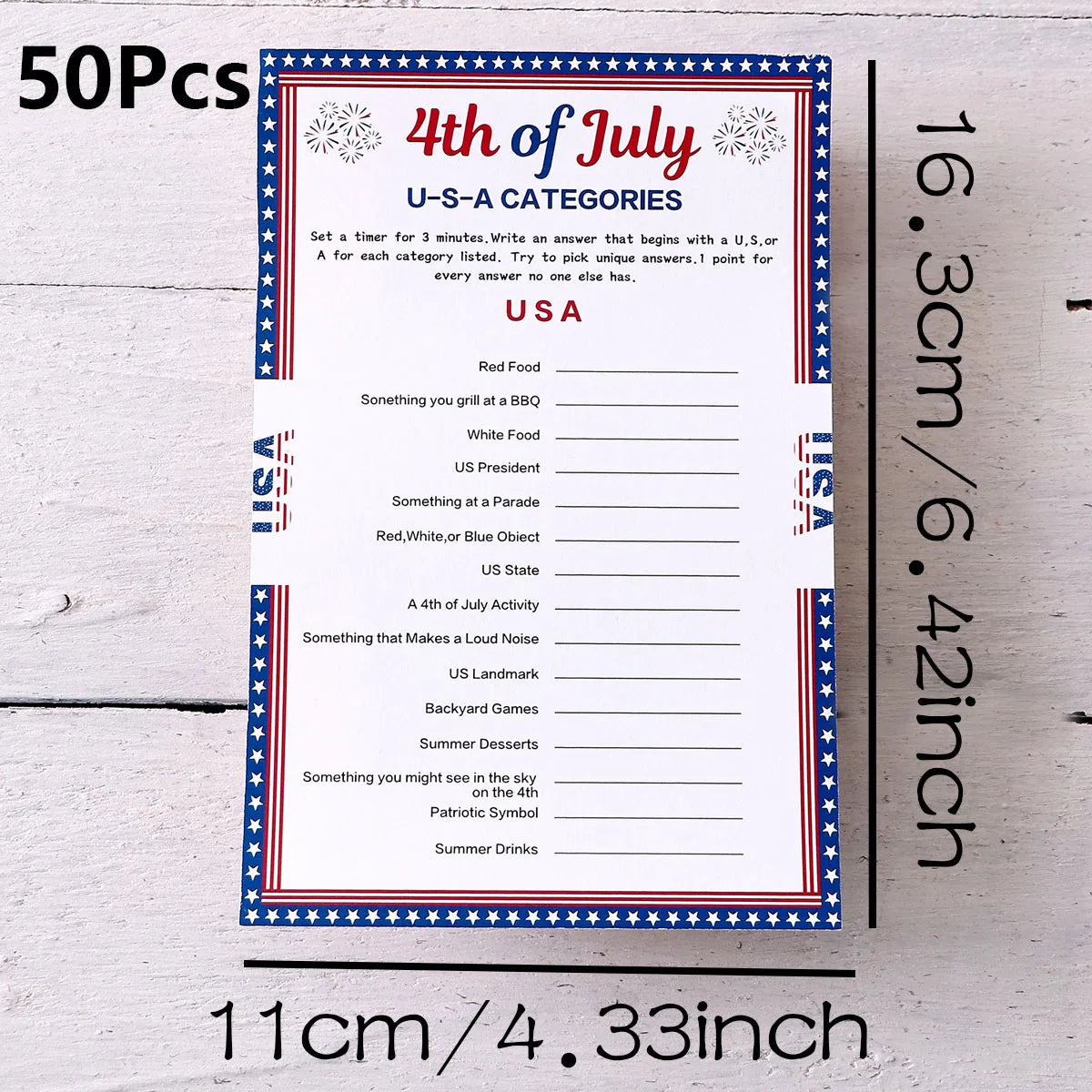 10 50Pcs Independence Day “Usa” Game Cards: Creative Independence Day Gifts and Board Games for Students—Party Supplies Qme 50Pcs