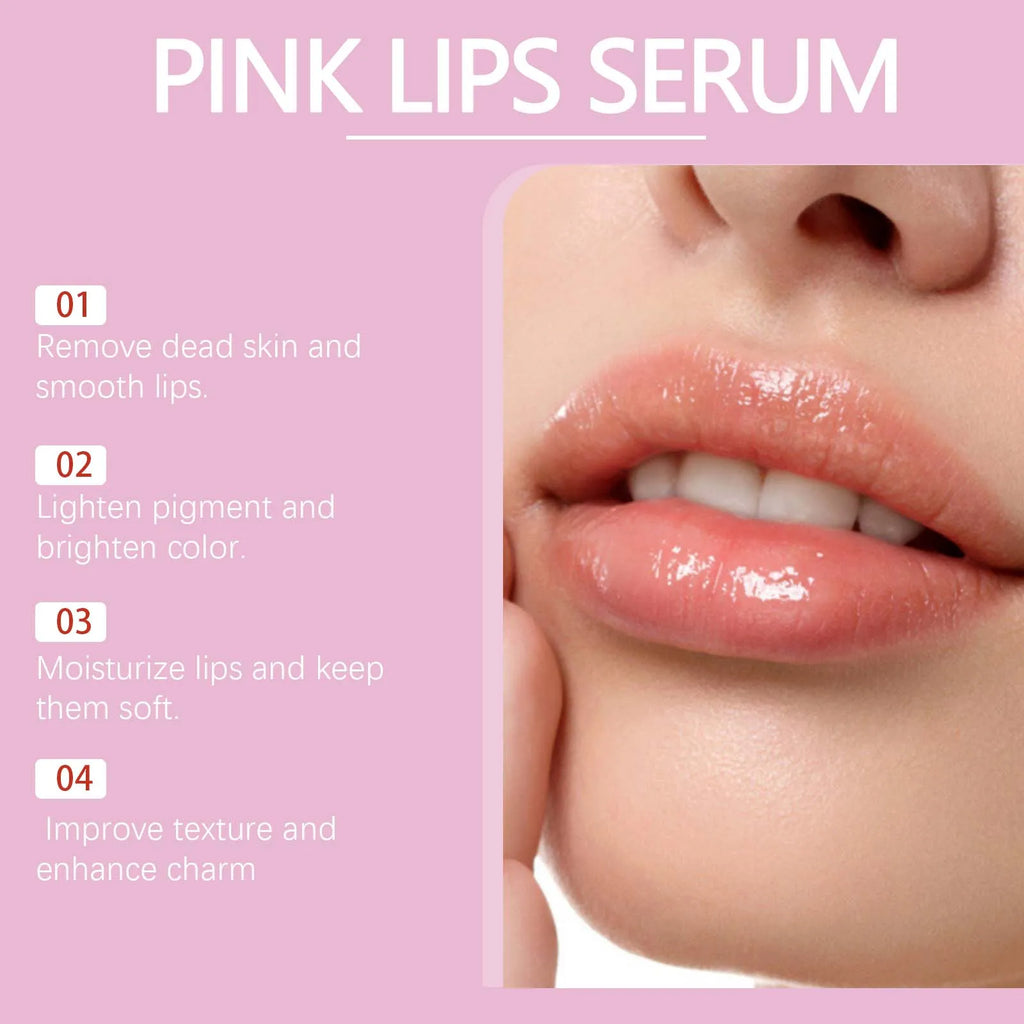 Pink Lip Serum Lip Plumping Essential Oil Lightening Dark Lip Remove Dead Skin Lip Lines Brighten Moisturizer Lip Balm Essence Qme