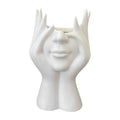 Pen Holder & Desk Decor White Abstract Face Sculpture with Hands, Modern Office Desktop Organizer for Pens, Makeup Brushes Qme A