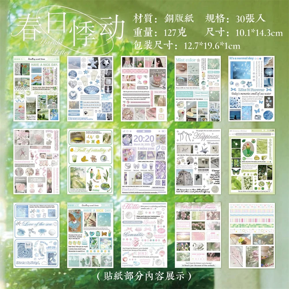 30 Sheets Y2K Style Cut Film Sticker Book Japanese Stationery Stickers Journal Handbook Scrapbooking Kawaii Aesthetic Sticker Qme C