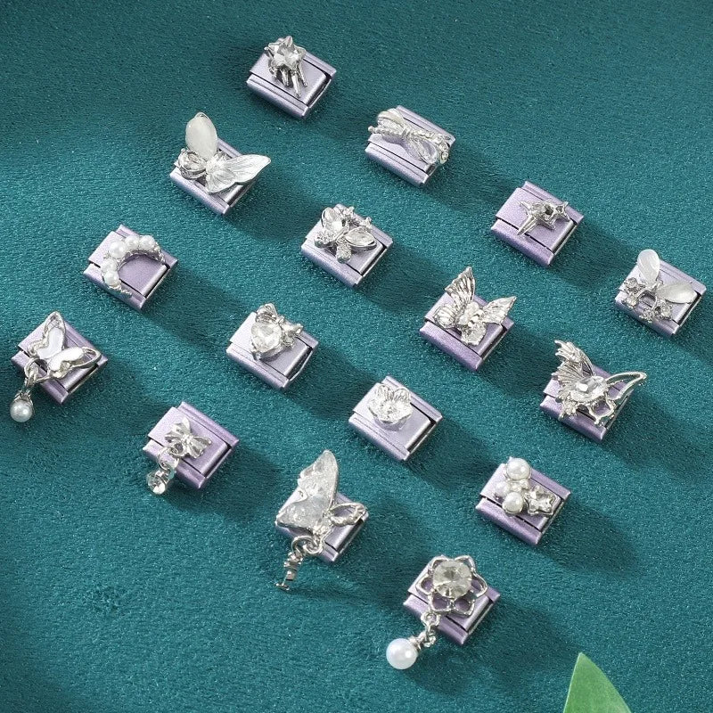 Shiny Zircon Butterfly Moon Stars Bow Purple Color Italian Charm Links Fit 9mm Stainless Steel Bracelet Women DIY Making Gift Qme