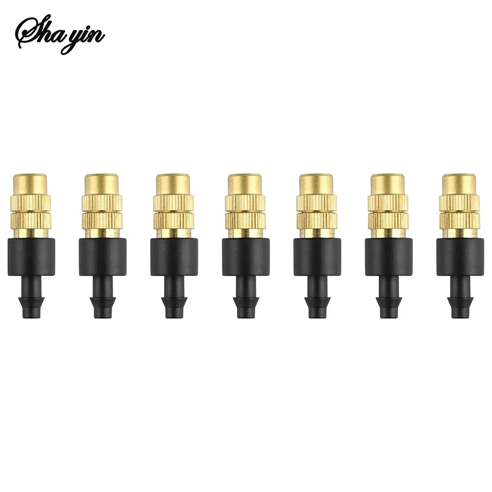 10pcs 4/7PVC Outdoor Misting Cooling System Garden Irrigation Watering 1/4'' Brass Atomizer Adjustable Garden Micro Sprinklers Qme