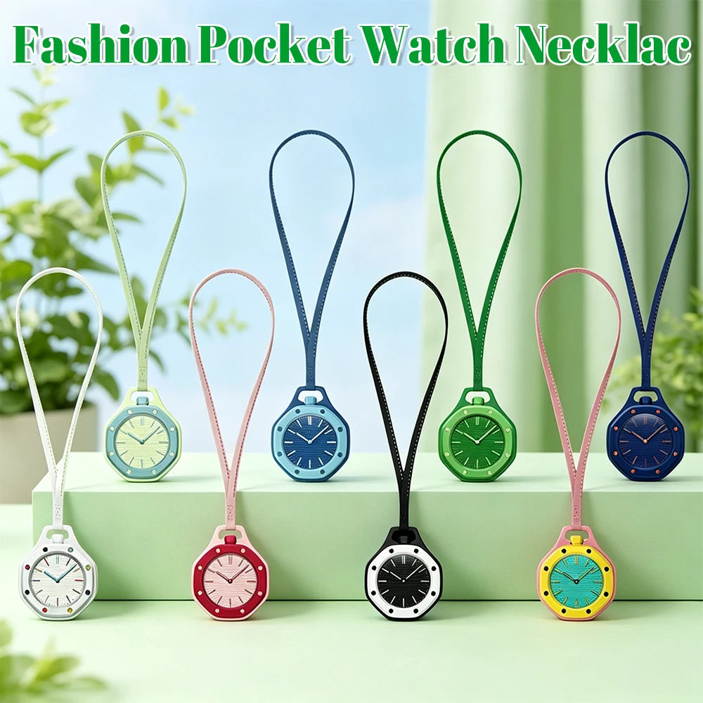 Octagonal Pocket Watch Necklace with PU Leather Lanyard Casual Hanging Watch Quartz Movement Candy Color Fashion Pendant Watches Qme