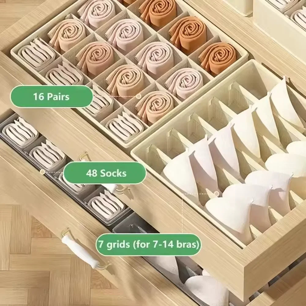 3-in-1 Drawer Organizer for Underwear & Socks Foldable Fabric Storage Box with Compartments for Bras & Panties Qme