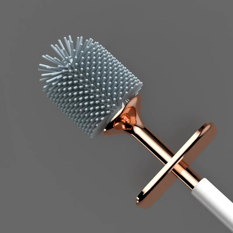 Long Handle Silicone Toilet Brush Flexible Soft Bristles Leak Proof Design No Dead Corner Wall Mounted Bathroom WC Cleaner Set Qme