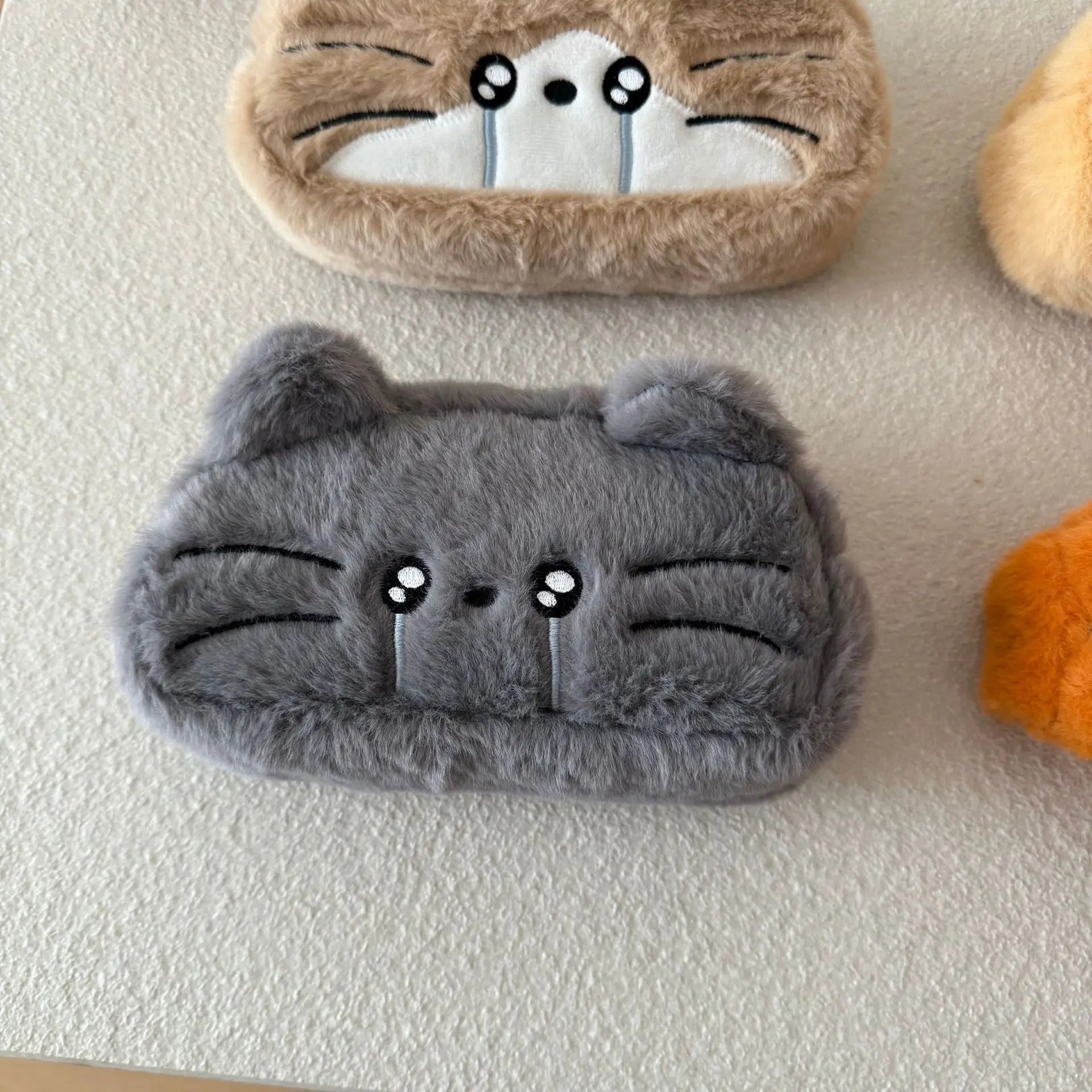 Cute Cartoon Embroidered Plush Cat Printed Pencil Case Student Qme A6