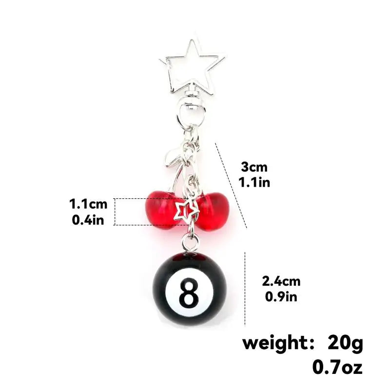 No.8 Billiard Lucky Keychain Punk Hiphop Black Dice Starburst Pendant Y2K Cool Accessory for Daily Wear Birthday Gifts Qme A5