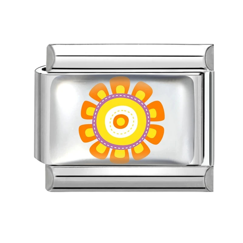 Colorful Brilliant Flowers Sunflower Lotus Tulip Charm Italian Link Fit 9mm Stainless Steel Bangles DIY Making Jewelry Bracelets Qme Style 25