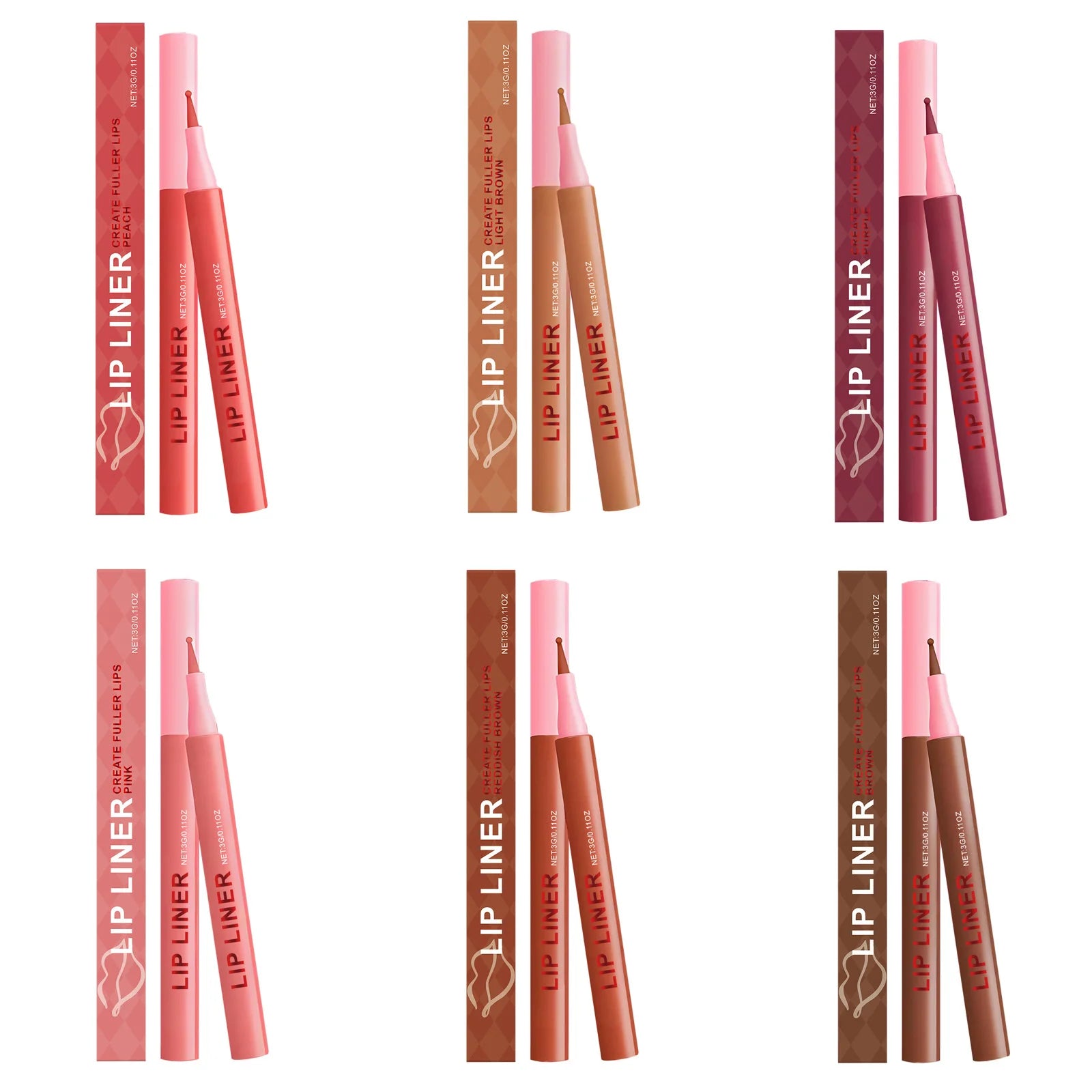 Waterproof Matte Lip Liner Pencil Long Lasting Smudge-Proof Highly Pigmented Lip Liner Moisturising Contouring Makeup 6 Colors Qme