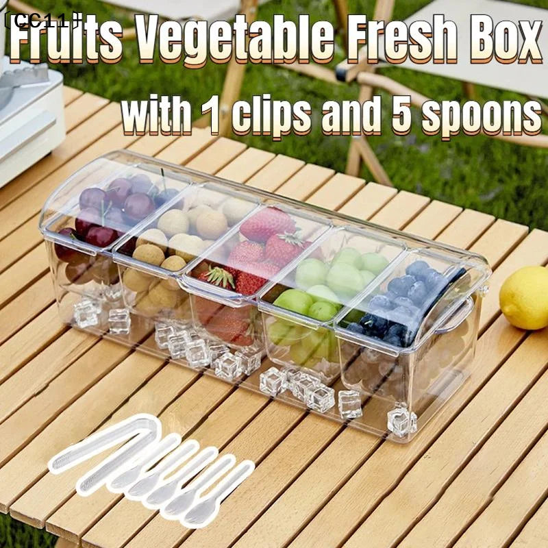 Chilled Condiment Server 5 Compartment Acrylic Lid Clear Salad Qme