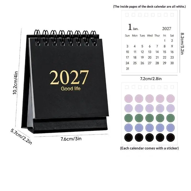 Mini 2027 Desktop Calendar Exquisite Spiral Bound Gold Foil Small Qme A2