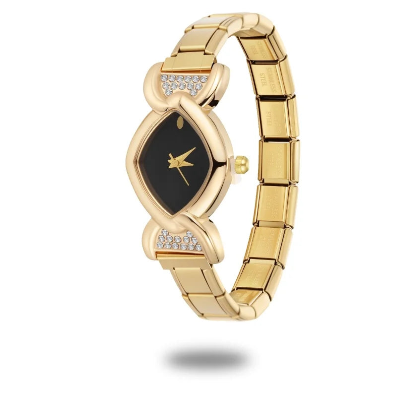 Fashion Watch Women's DIY 9MM Width Italian Elastic Charm Stainless Candy Zircon Watch Head Link Bracelet Jewelry Birthday Gifts Qme Style 4