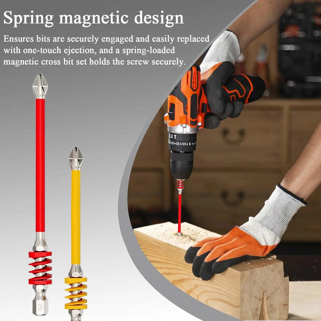 Electric Screwdriver Bits 2 Magnetic Tough Anti-slip Tips Spring Qme