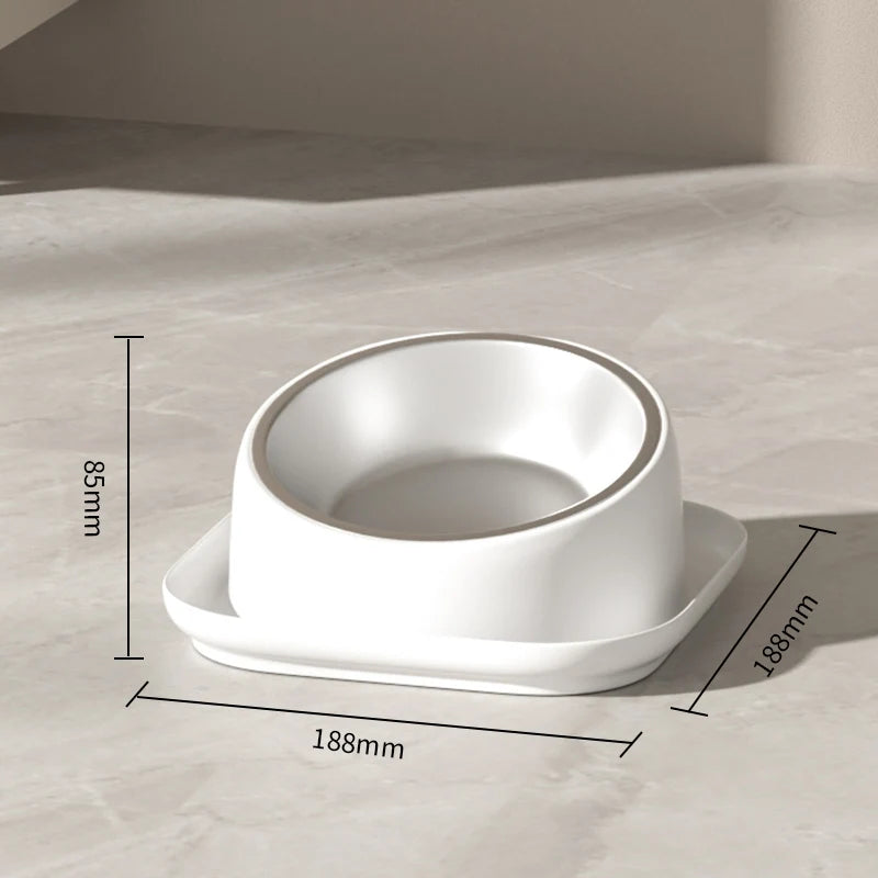 15° Tilted Stainless Steel Cat Bowl with Anti-Slip Plastic Base Neck Protection Pet Food Water Feeder Bowl for Cats And Kittens Qme White