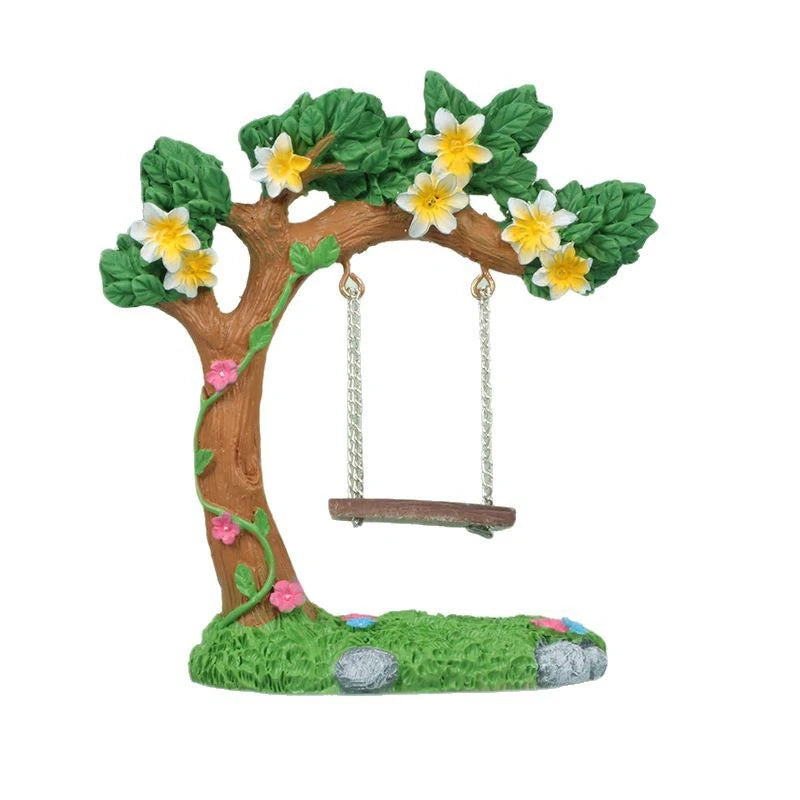 Miniature Fairy Garden Swing Flower Tree Figurine Modelfor Micro Qme StyleA