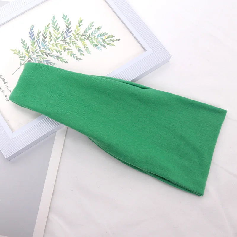 Women Headband Wide Knitted Cotton Sport Elastic Hair Bands Yoga Qme green One Size