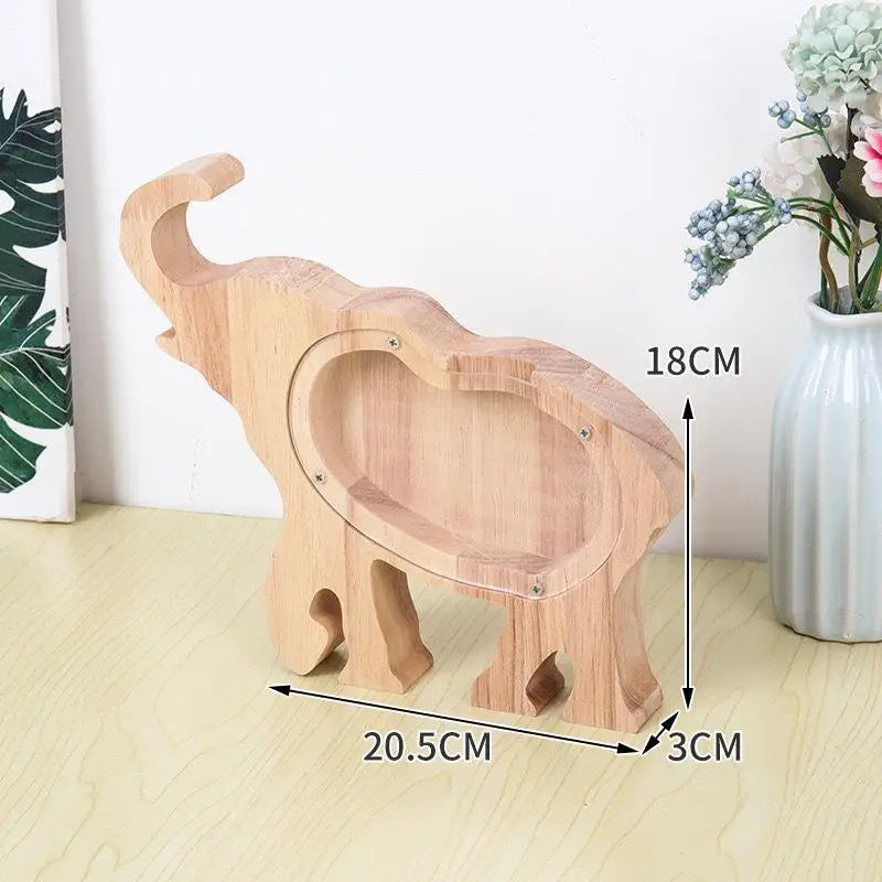 Wooden Animal Piggy Bank Transparent Cat Elephant Dinosaur Wood Qme Elephant