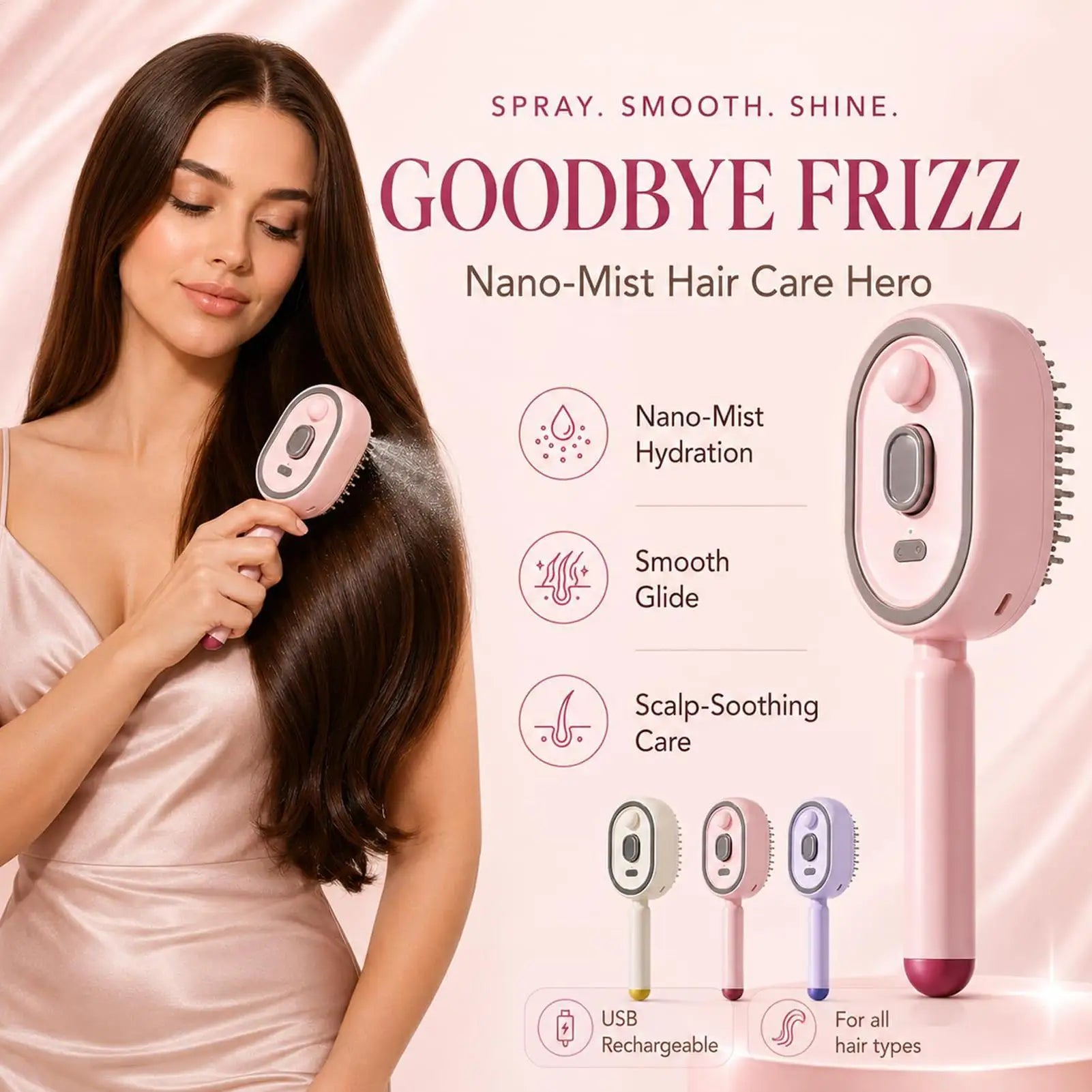 Electric Steam Brush Self-cleaning Anti-static Hair Water Spray Women Qme