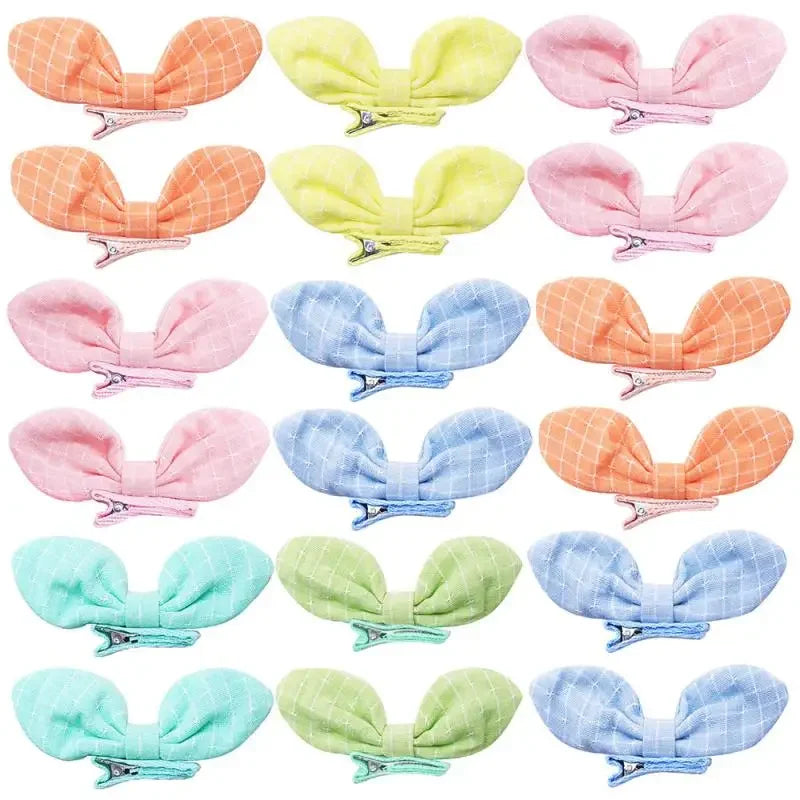 10Pcs Rabbit Ear Bow Candy Color Dog Hair Clips Long-hair Puppy Bowknots Alligator Clip Pet Grooming Cute Pet Accessories Qme