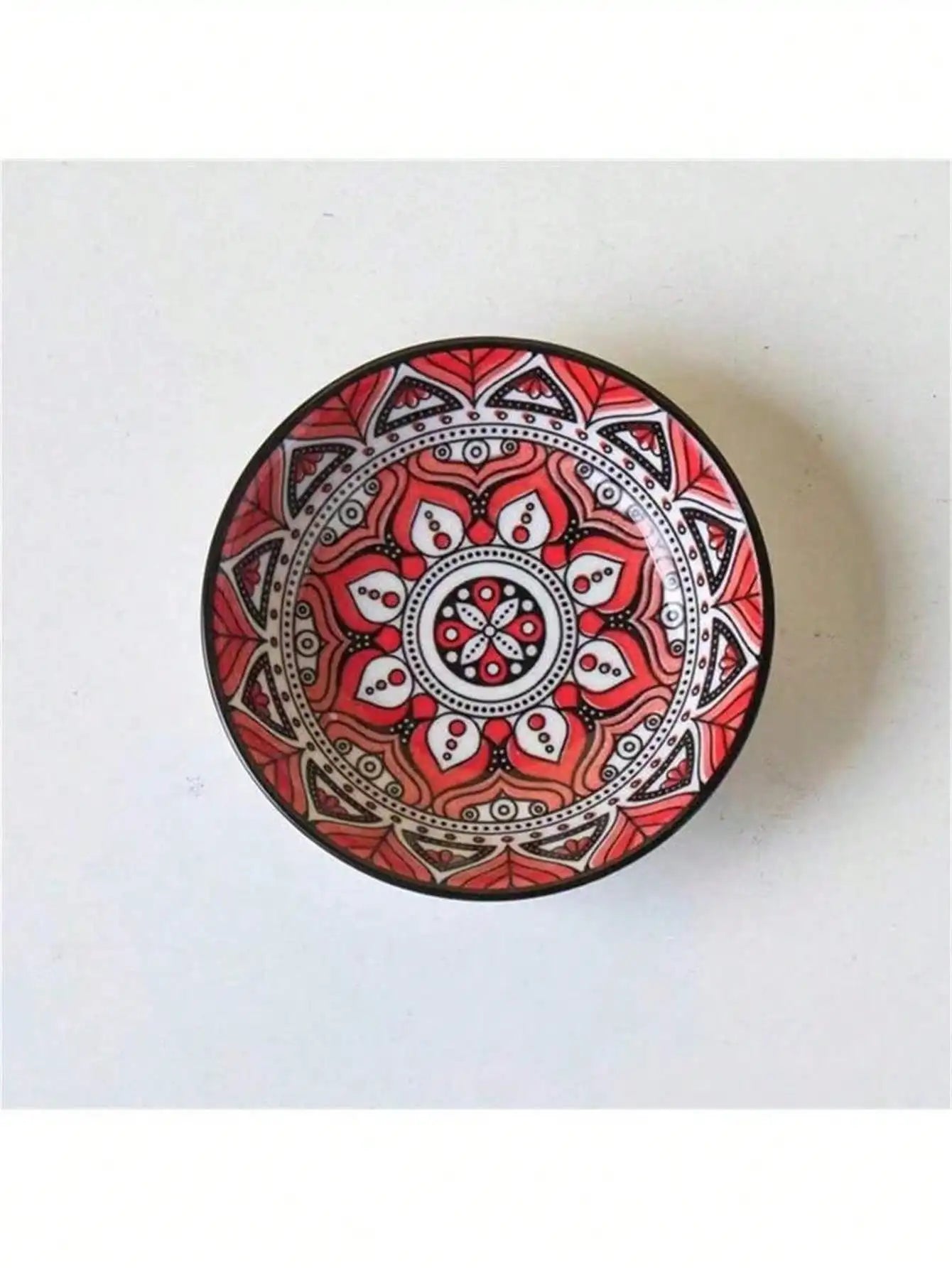 Bohemian Hand-painted Ceramic Bowl Household Circular Plate Snack Qme red