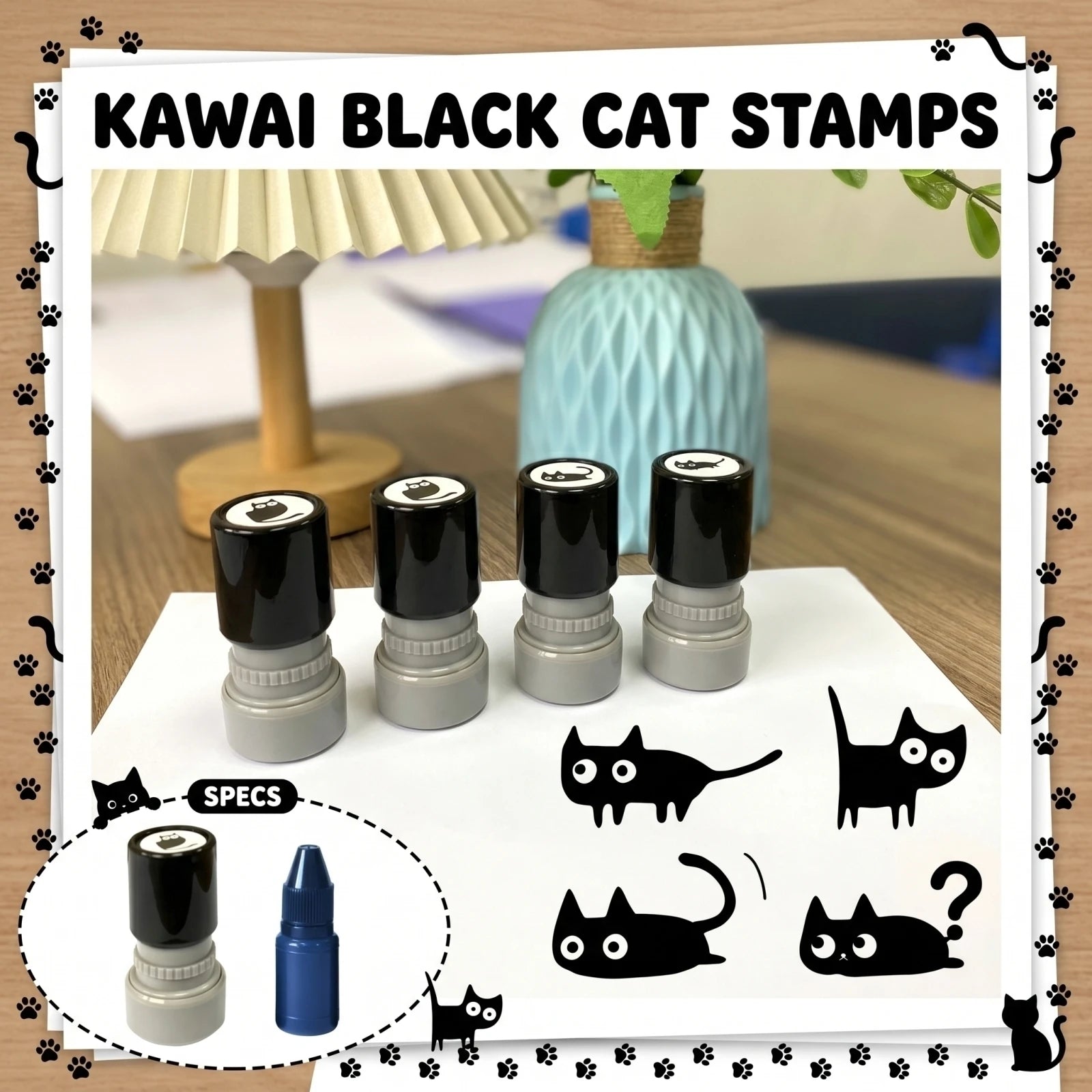 Cute Black Cat Pattern Self-Inking Stamp for Journaling Scrapbooking Planner Card Making Kids Art Projects DIY Decor Stationery Qme